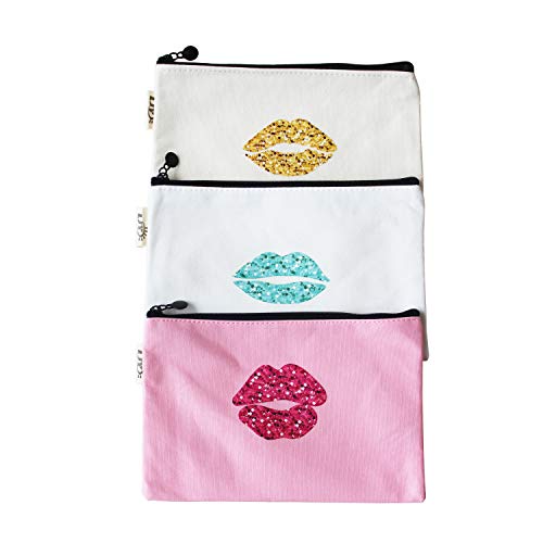 Lips Pattern Makeup Cosmetic Travel Pouches Toiletry Bag Cases with Zipper for Women and Girls, 3 Colors, 6 Pieces