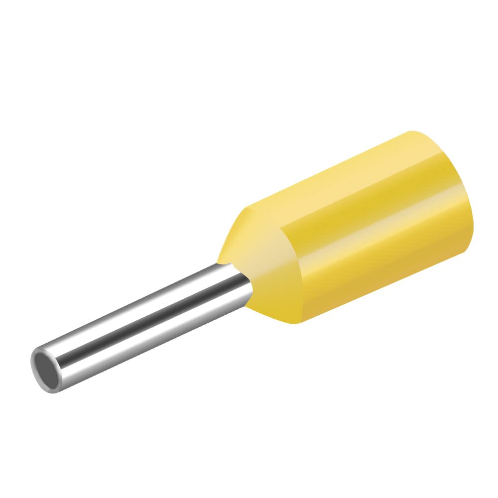 Heschen Cord End Terminal, E0506, AWG22 / 0.5mm², Wire Copper Crimp Connector, Vinyl Insulated, Yellow, Pack of 1000