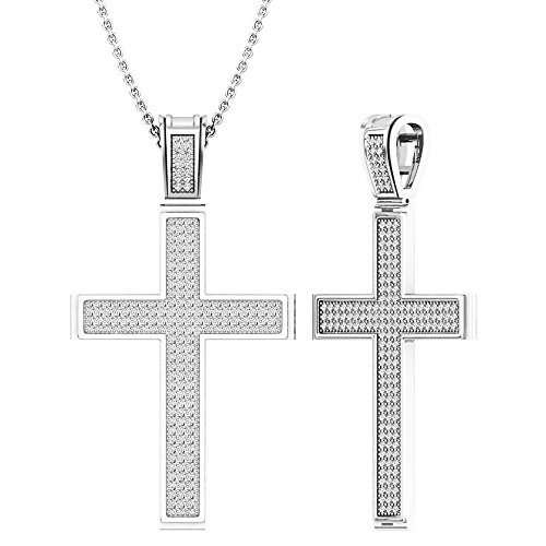 Dazzlingrock Collection 0.45 Carat (ctw) 18K Round Diamond Men's Religious Cross Pendant 1/2 CT (Silver Chain Included), White Gold