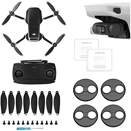 Honbobo Mavic Mini Protector Accessories Set - 2-Pack Anti-Scratch Tempered Glass Foil Film +Motor Cover Cap + Propeller+ DIY Skin Shell Decoration Sticker for DJI Mavic Mini Drone (black)
