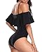 Tempt Me Women's Black Off Shoulder One Piece Swimsuits Flounce Ruffle Bathing Suits L