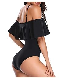 Tempt Me - Traje de baño monokini con pliegues y volados, sin hombro, con diseño vintage de árboles y flores, una pieza, para mujer