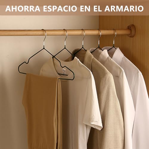 MXHIGO 50Pcs Ganchos de Acero Aleado con Recubrimiento de Goma Antideslizante, 40CM Ganchos para Ropa con Ranuras, Antióxido y Duradero, Perchas para Pantalones, Vestidos, Camisa, Abrigos de Adultos
