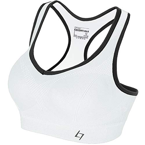 FITTIN Racerback Sports Bras for Women- Padded Seamless High Impact Support for Yoga Gym Workout Fitness White L