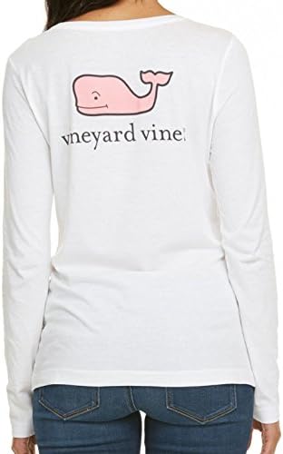 Vineyard Vines Womens Long Sleeve VV Logo T-Shirt Crew Neck Tee Shirt (Large, White Cap)