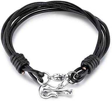 FCZDQ Mens Leather Bracelet Multi Layers Stainless Steel Violin Pendant Wristband Bangle Cuff Bracelet
