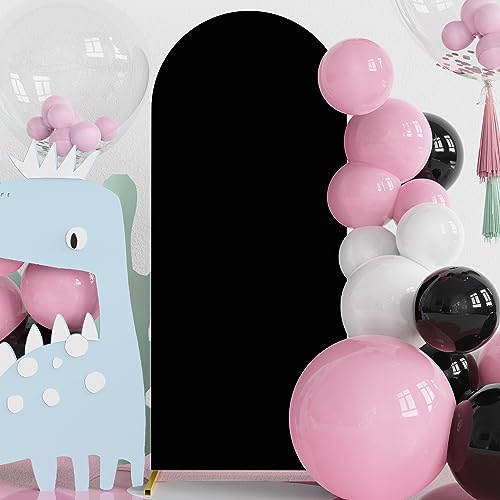 FOMCET 4FT ROUND TOP WEDDING ARCH – BLACK 2-SIDED SPANDEX FITTED FABRIC ARCH COVER FOR BIRTHDAY PARTY, BABY SHOWER, AND WEDDING STAND DECORATION