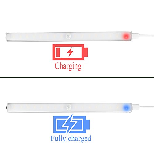 Closet Light, SOLMORE Wireless Under Cabinet Lights, Motion Sensor 32LED Night Light Bar USB Rechargeable Safe Lights Dual Colors White and Warm White for Wardrobe Stairway Hallway Emergency Garage - Thumbnail 6