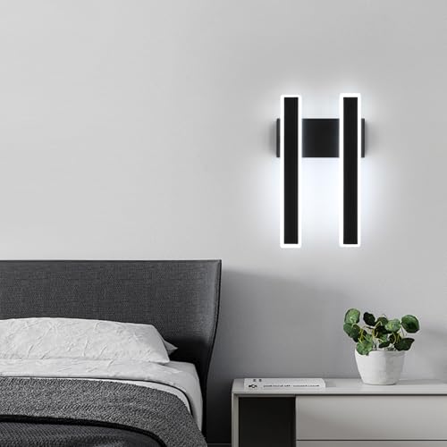DELIPOP Indoor LED Wall Light, 32 W 4000 LM Modern Black Wall Lamp, 3 Temperature Colours Wall Lamp for Bedroom Living Room Hallway Stairs
