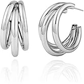 ONLYJUMP Hoop Earrings Gold Open C Shape 14K Gold Earrings Triple Hoop Earrings Triple Hoop Earrings Minimal Statement Fashion Jewelry Gifts