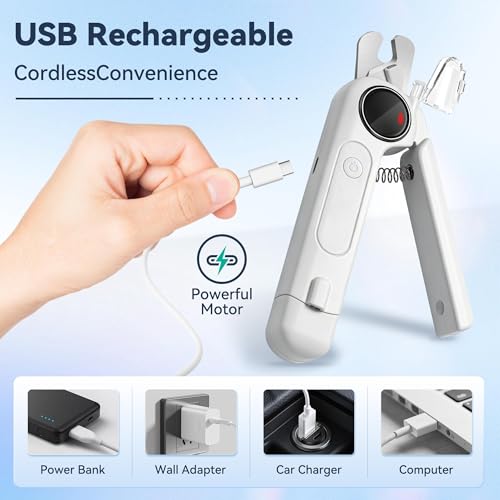 2-in-1 Quiet Electric Cat Nail Clipper & Grinder with Dual LED Lights, 3 Speeds for Large Medium Small Dogs Cats, Type-C Rechargeable, Nail Clipping Splash Guard for Anxious Dogs & Cats (White)