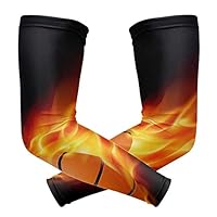 ONELUCA 1 Pair Flying Basketball On Fire Sports Compression Arm Sleeves UV Protection Cooling Sleeves for Youth Men Women Football Baseball Basketball Outdoors