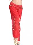 ZLTdream Women's Belly Dance Coins Lantern Pants Red