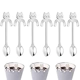 Skedee 6 Pcs Stainless Steel Coffee Spoon Love Cat Hanging Spoons Dessert Spoons Tea Coffee Scoops - 4 3/5 Inches