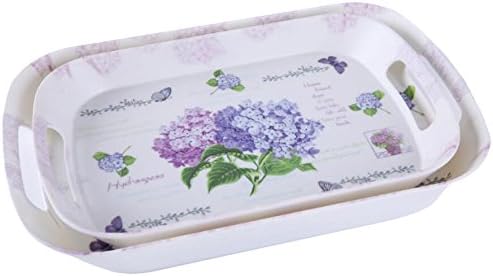 Shall Housewares International 8888 2 Piece Double Handle Tray Set, Hydrangea