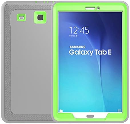 DUNNO Samsung Galaxy Tab Case, 3 In1 PC + TPU + Leather Hybrid [Stand] Shockproof Protective Cover Case with Auto Wake / Sleep for Samsung Galaxy Tab E 9.6" SM-T560,Color (Gray+Green)