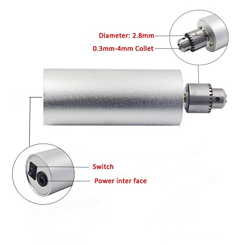 Eyech Micro Aluminum Hand Portable Handheld Drill Mini Electric Hand Drill with 10Pcs Drill Bits -(0.3-4mm) Included 5A Power Supply - Thumbnail 3