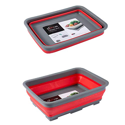 DIVCHI Folding Washbasin Collapsible Washing Up Bowl Retractable Portable Thickened Travel Washbasin Wash Foam Foot Travel Outdoor Car Laundry Washing Basin (Red/Grey)