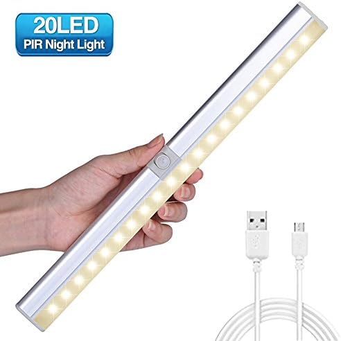 Motion Sensor Light GLIME 20 LED Wireless Adjustable Sensor Auto On/Off Security Night Light USB Rechargeable for Cupboard Kitchen Cabinet Corridor Hallway Stairs Desk [Warm White]