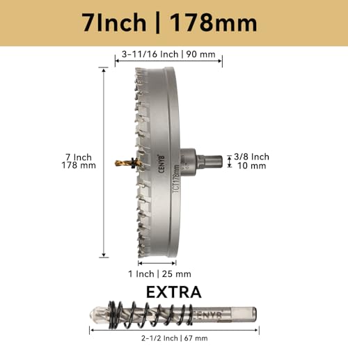 7" (178mm) Tungsten Carbide Tipped Hole Saw with 2Pcs Titanium-Plated Pilot Drill photo 12