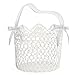 Unomor Hand Knitting Flower Girl Basket, White Wedding Ceremony Basket with Satin Bowknot, Elegant Hollow Design, Perfect for Petals and Special Occasions