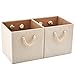 EZOWare Foldable Fabric Storage Bin with Cotton Rope Handle, Collapsible Resistant Basket Box Organizer for Nursery, Closet, and More (Set of 2, Beige)