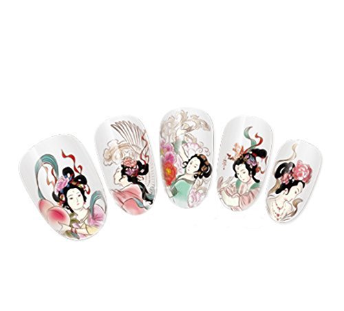 NiceDeco Nail Stickers Nail Tattoo Nail Decal Water Transfers Decals Oriental Floral Geisha Girls Design