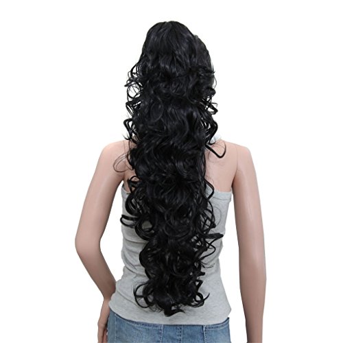 S-ssoy 31" Women's Claw Clips Ponytail Wavy Long Curly in Hair Extensions Voluminous Wigs Curled Hairpieces for Girl Lady Women,1B#