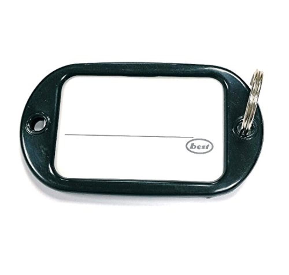 Merriway BH04019 (5 Pcs) Black Key Ring Luggage Tags with Card Inserts, 95mm x 53mm (3.3/4 inch x 2.1/8 inch) - Pack of 5 Pieces