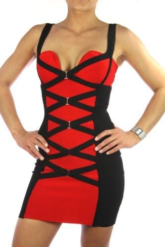 Celebrity Couture Women's Sexy Designer Bandage Dress Kim "Kardashian" Corset S Red/Black