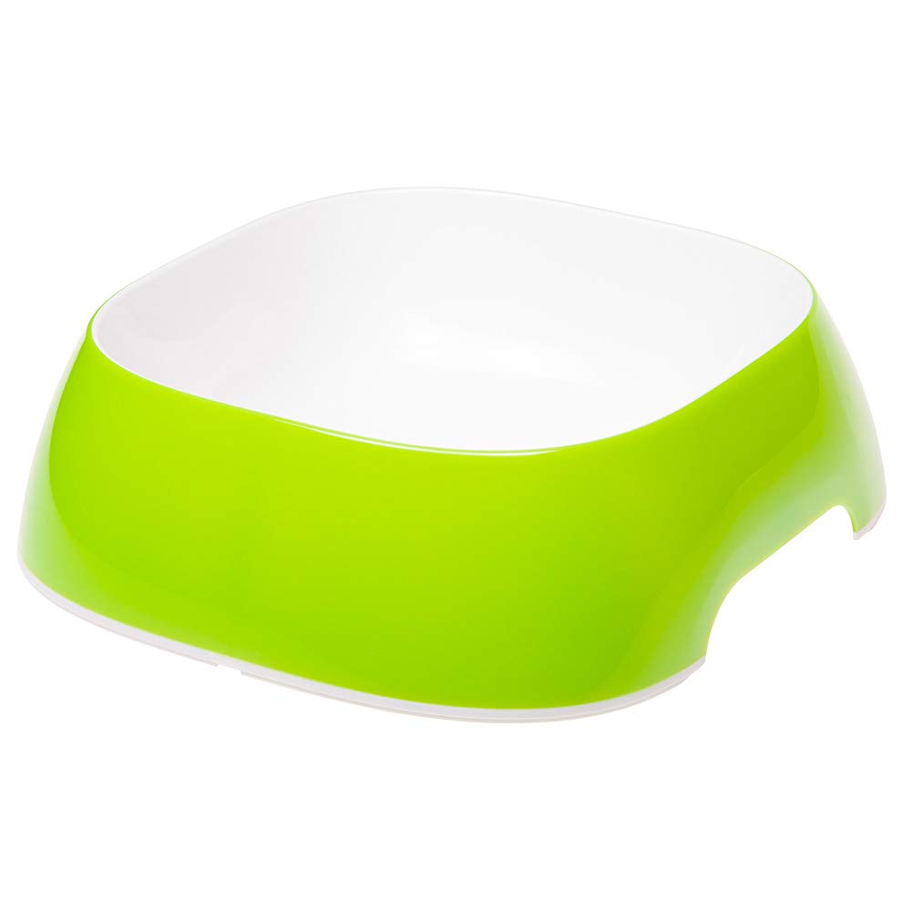 Ferplast Dog Bowls GLAM, Non-Slip Rubber Base, Food and Water Plastic Bowl Easy to Clean, 1,2 Liter, Green