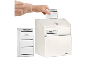 ADIR CORP. Adir Wall Mountable Steel Suggestion Box with Lock - Donation Box - Collection Box - Ballot Box - Key Drop Box - Safe Storage Box with 25 Suggestion Cards (White)