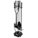 Tangkula Fireplace Set 5 Piece Rustic Heavy Duty Compact Wrought Iron Fire Place Tool Set with Pedestal Place, Hearth Tool, 25.5" (Black All)