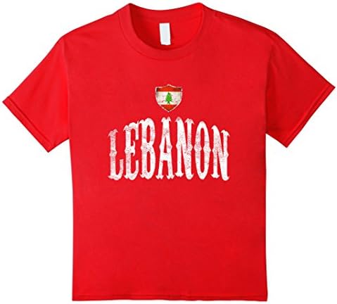 Kids Vintage Lebanon Flag T-shirt Lebanese Pride Soccer Sports 10 Red