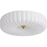 KCO Lighting White Ribbed Glass Flush Mount Ceiling Light Large Milk Glass Ceiling Lights Round LED Semi Flush Mount Ceiling 