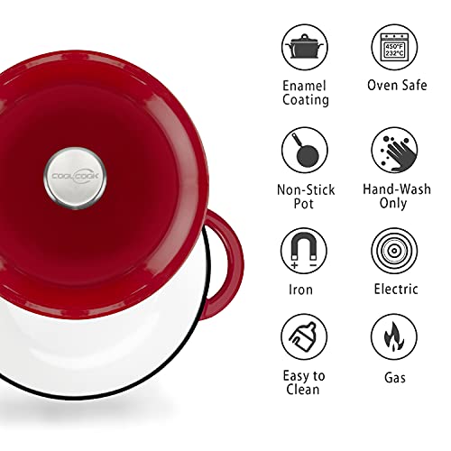 Dutch Oven Pot with Lid, COOLCOOK enameled cast iron dutch oven, Round