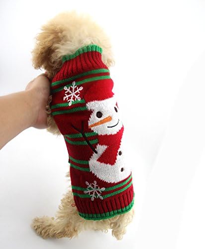 DOGGYZSTYLE Dog Christmas Sweater Cute Snowman Puppy Cat Costume Boy Girls Xmas Holiday Pet Clothes New Year Outfits Gifts for Small Medium Large Dogs (XS, Red Green Stripe Snowman)