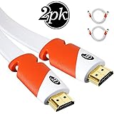 Flat HDMI Cable 3 Feet - 2 Pack - Supports 4K, Ultra HD, HDR Video - High Speed Cord 2.0b - Bandwidth 18Gbps - Audio Return Channel - HDCP 2.2 Compliant, CL3 Rated - 3 ft (0.9 Meters)