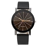 Top Plaza Simple Radioactive Rays Scale Mark Dial Black Leather Band Analog Quartz Wrist Watch