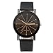 Top Plaza Simple Radioactive Rays Scale Mark Dial Black Leather Band Analog Quartz Wrist Watch