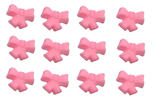 12pk Edible Shimmer Baby Pink Ribbon Bows Cake / Cupcake Sugar Decoration Toppers