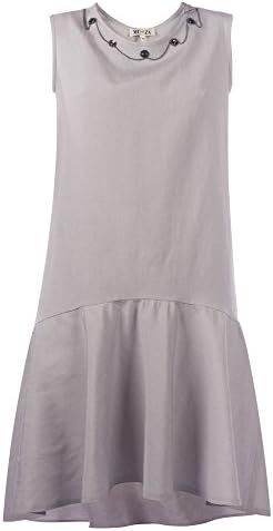 MUZA Women Flax Sleeveless Midi Asymmetrical Hem Dress Casual Style Loose Linen (S)