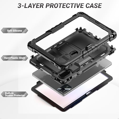 SEYMAC Case for Lenovo Idea Tab 11 Inch 2025 / Lenovo Tab M11 2024/ K11 Gen 2 11 Inch with Screen Protector, Folding Stand, Shoulder Strap and Pen Holder, Black