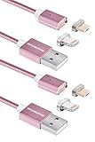 Smart&Cool 5 Feet Gen4 Nylon Braided New Design Super Magnetic Charging & Data Transfer Cable for Smart Phone and Tablets with Micro-USB and i-Product (5ft-Rose Gold Twin Pack)