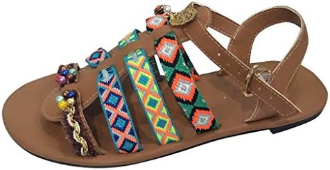 Aunimeifly Women's Bohemian Wind Sandals Gladiator Leather Flats Shoes Pom-Pom Sandals