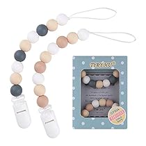 Pacifier Clip, TYRY.HU Silicone Teething Beads Binky Holder Soothie Teether Clips for Baby Boys or Girls, 2 Pack