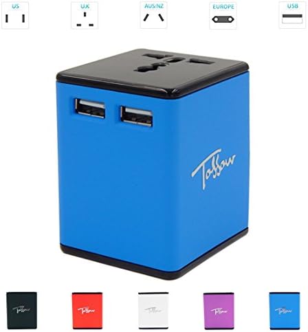 TOSSOW Universal Travel Adapter,All-In-One Worldwide Travel Adapter with Dual USB Ports 2.4A Global Power Converters for Smartphone,Tablets International AC Power Plug for US EU UK AU,Blue