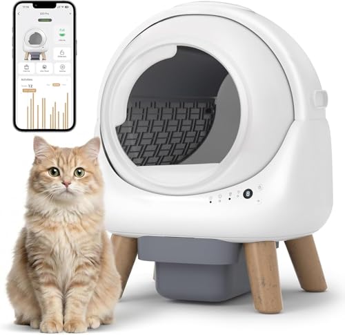 Beokeo Automatic Cat Litter Box, Self Cleaning Litter Box for Multiple Cats, Smart App Control, Safety Sensors, 15-Day Odor Control, Large Capacity Cat Litter Box for Cats up to 18 lbs, White