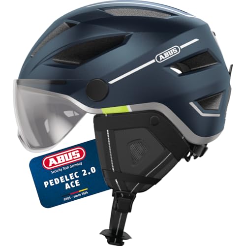 ABUS Stadthelm Pedelec 2.0 ACE - Fahrradhelm mit Rücklicht, Visier, Regenhaube, Ohrenschutz - für Damen und Herren - Blau Matt, Größe L