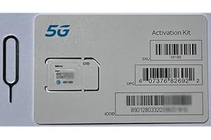 AT&T Wireless 5G LTE SIM Card with Detroit Packing Co. SIM Eject Tool Bundle - Triple Cut All 3 Sizes (3-in-1), Nano/Micro/Standard Sizes (4FF / 3FF / 2FF) (6818B, Triple-Cut + DPC Eject Tool)